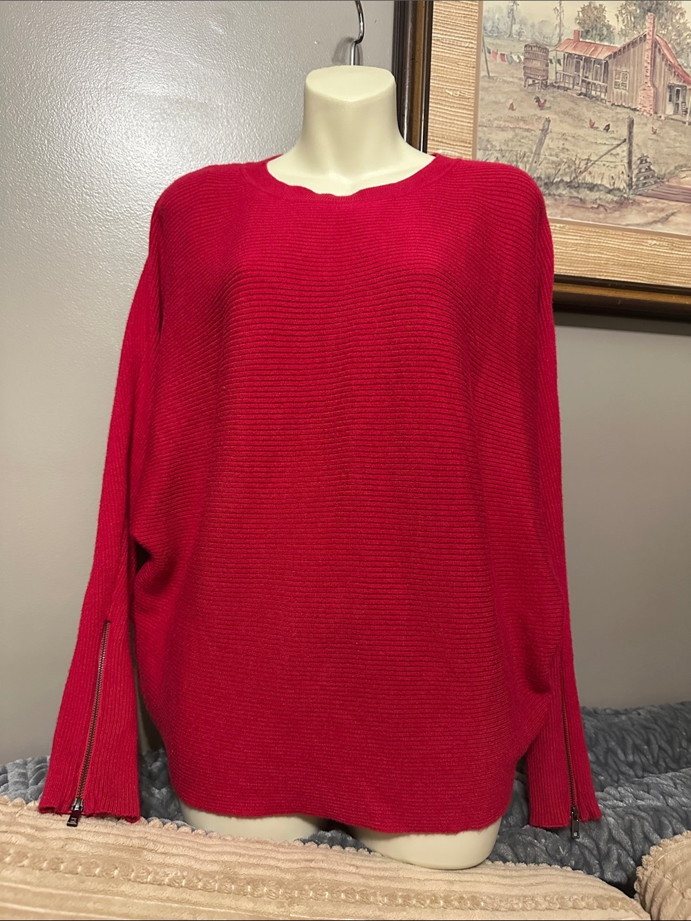 Philosophy Anthropologie Red Women's Knit Sweater with Sleeve Zippers
